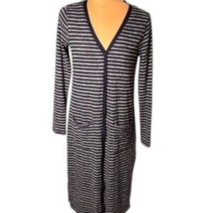 Splendid Navy White Stripe V-Neck Cardigan Dress Small Casual Knit